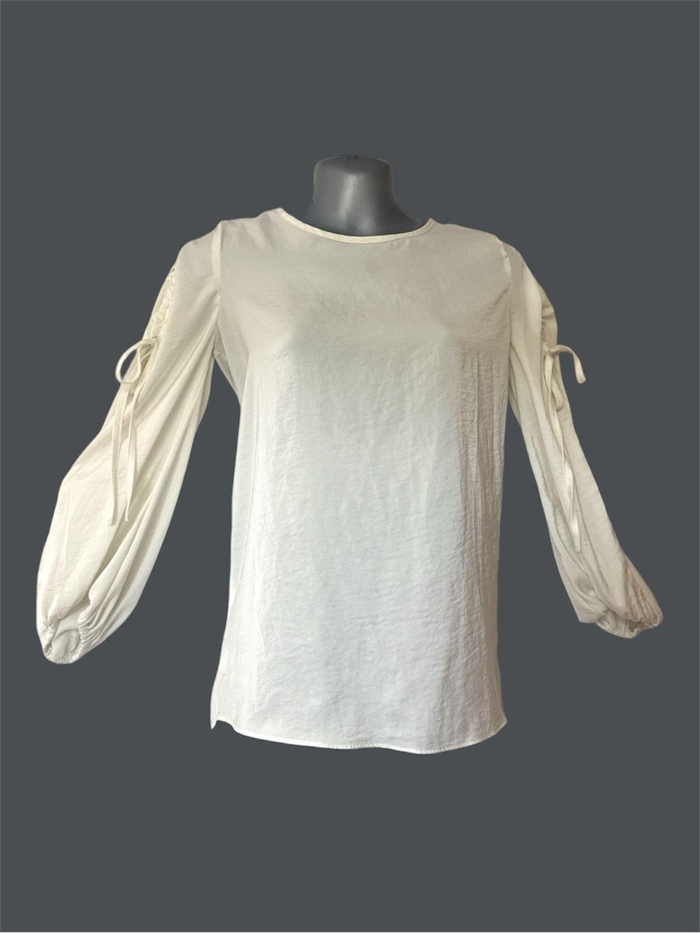 Ann Taylor Cream Long Puff Sleeve Blouse